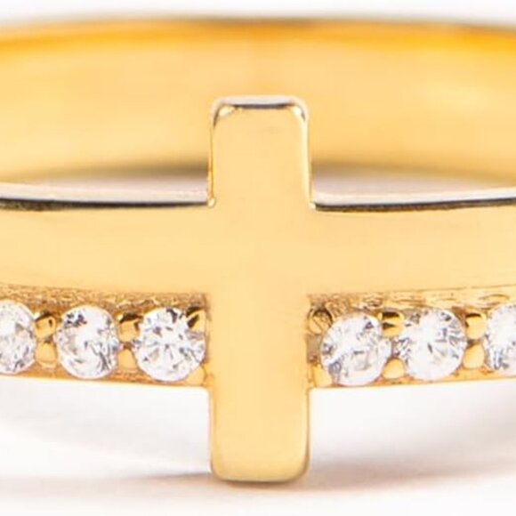 Cross Rings for Women, 925 Sterling Silver Purity Ring with Cubic Zirconia, Dain - Picture 1 of 7